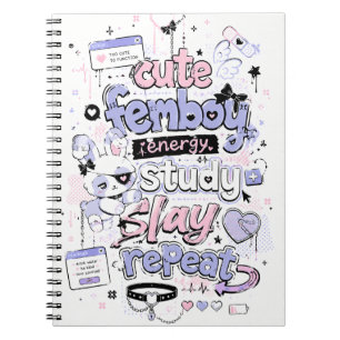 Cute Femboy Energy Study Slay Repeat Pastel Goth  Notebook