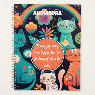 Cute Feminine Boho Style Cats, Flowers, Rainbow Planner