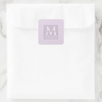 Cute Feminine Lavender Monogrammed Square Sticker