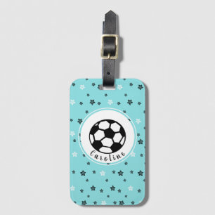 Cute Feminine Soccer Ball Design Personalized Blue Luggage Tag
