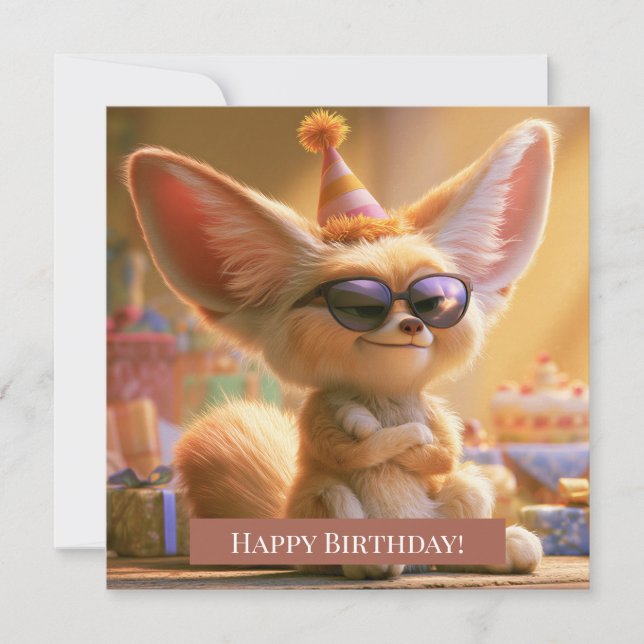 Cute Fennec Fox Happy Birthday Greeting Card (Front)
