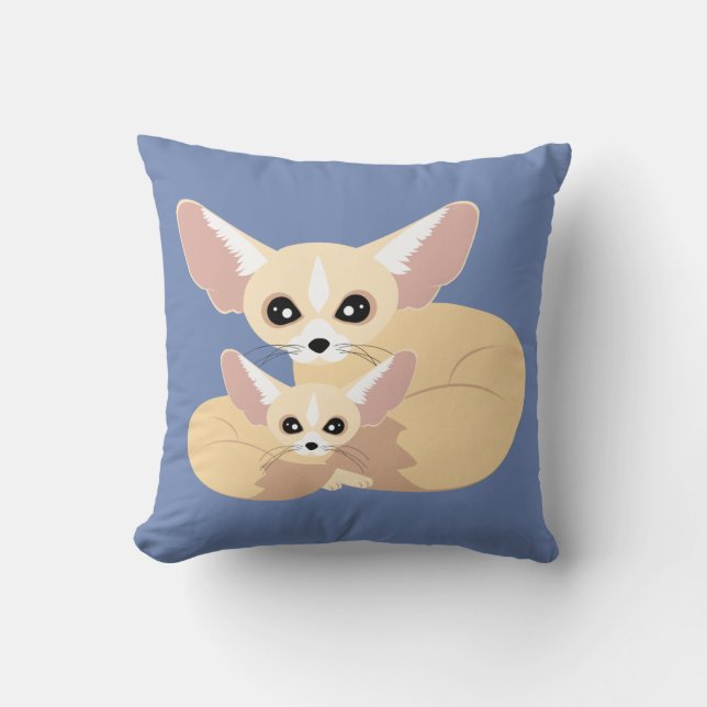 Cute Fennec Fox Mom and Baby Throw Pillow (Front)