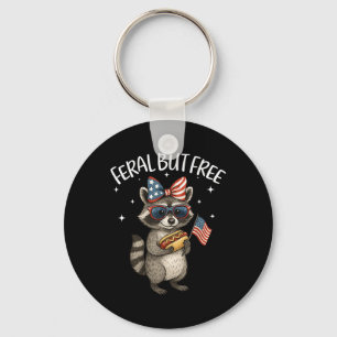 Cute Feral But Free Funny Raccoon 4th Of July Patr Keychain