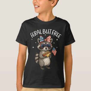 Cute Feral But Free Funny Raccoon 4th Of July Patr T-Shirt