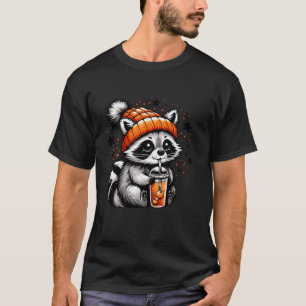 Cute Feral Raccoon Drinking Pumpkin Spice Coffee H T-Shirt