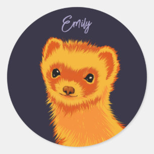 Cute ferret art ferret mom name classic round sticker