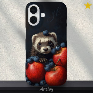 Cute Ferret Baby Animal Peeking Fruit Initials iPhone 16 Case