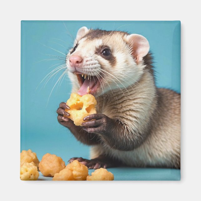 Cute Ferret Eating Cheese Puffs Magnet (Front)