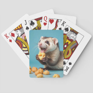Cute Ferret Eating Cheese Puffs Playing Cards
