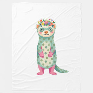 Cute Ferret Flower Crown Blanket