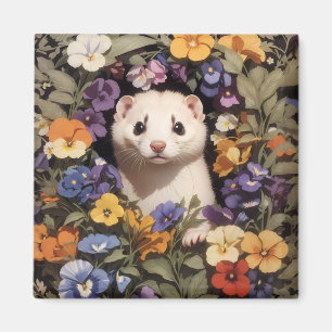 Cute Ferret Nestled In Pansies Garden Magnet
