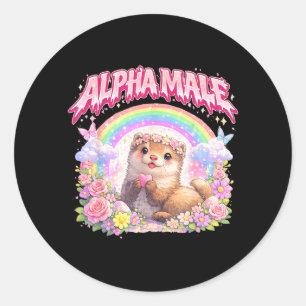 Cute Ferret Rainbow Floral Funny Gifts for Men Classic Round Sticker