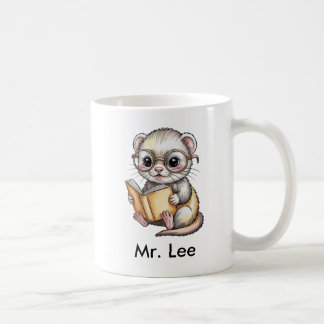 Cute Ferret Reading Book Custom Coffee Mug