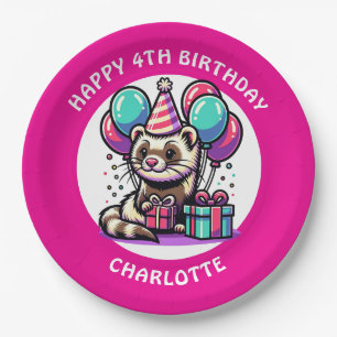 Cute Ferret Themed Girl's Birthday Personalized Paper Plate