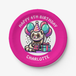 Cute Ferret Themed Girl's Birthday Personalized Paper Plate