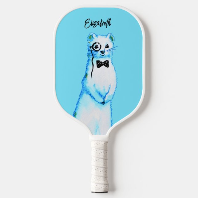 Cute Ferret Watercolor Funny Animal Name Pickleball Paddle (Front)