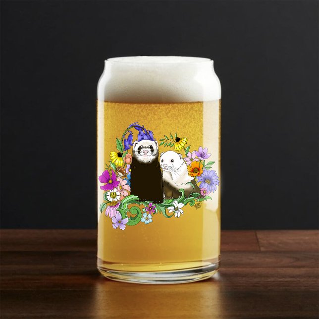 Cute Ferrets Floral Can Glass (Creator Uploaded)