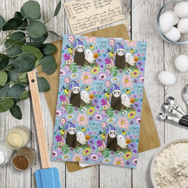 Cute Ferrets Floral Kitchen Towel (Creator Uploaded)