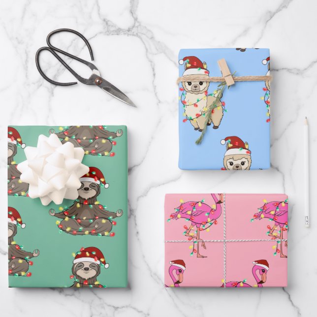 Cute Festive Animals Christmas Wrapping Paper Sheet (Front)