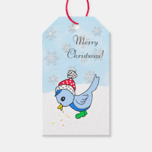 Cute Festive Blue Bird Holiday Christmas Gift Tags