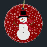 Cute Festive Cartoon Snowman Snowflakes & Stars Ceramic Ornament<br><div class="desc">Red festive Christmas hanging ornament with a cute cartoon snowman, stars and snowflakes. If you want to change the background colour or add some text click on the “Customize it” button – there’s loads of fonts and colours to choose from. For an extra $3 you can copy and paste the...</div>