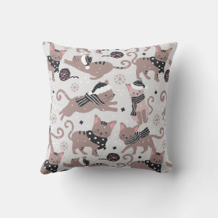 Cute Festive Cat Christmas Pattern Throw Pillow
