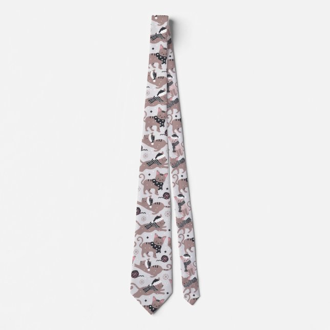 Cute Festive Cat Christmas Pattern Tie (Front)