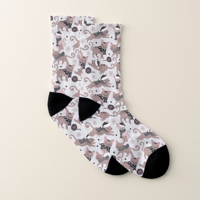 Cute Festive Cat Christmas Pattern Unisex Socks (Pair)