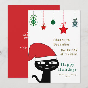 Cute Festive Cat with a Red Santa Hat Modern Holiday Card