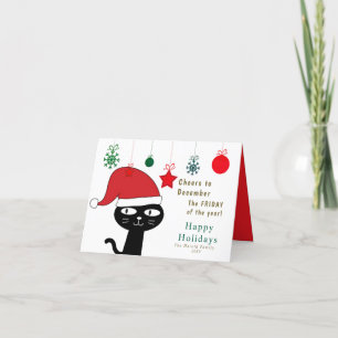 Cute Festive Cat with a Red Santa Hat Modern Holiday Card
