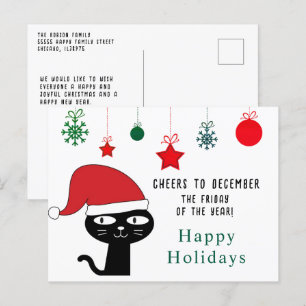 Cute Festive Cat with a Red Santa Hat Modern  Holiday Postcard