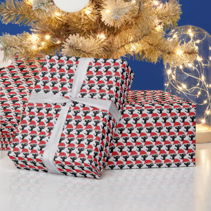 Cute Festive Cat with a Red Santa Hat Modern Wrapping Paper