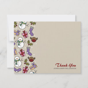 Cute Festive Characters Thank You Flat Note Card