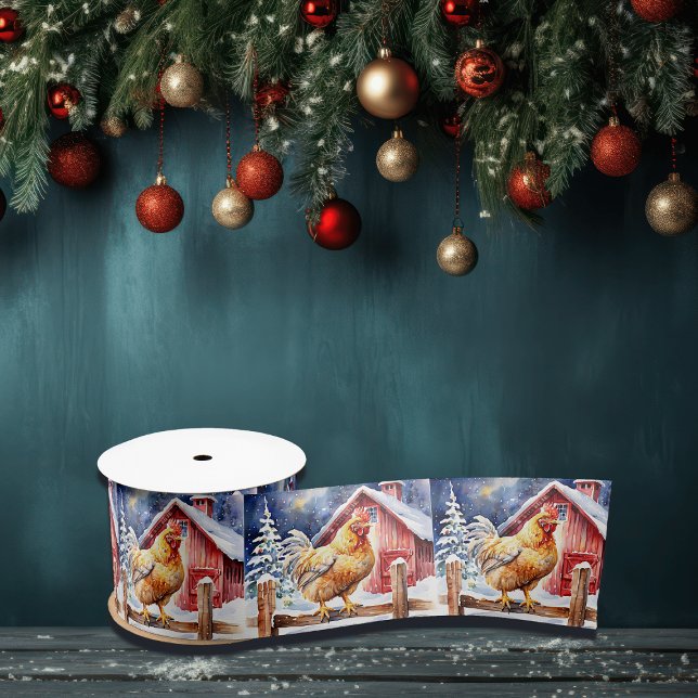Cute Festive Chicken Christmas  Satin Ribbon (Creator Uploaded)