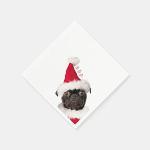 Cute Festive Christmas Black Pug Puppy Santa Napkin