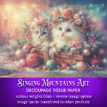 Cute Festive Christmas Kittens Decoupage Tissue Paper<br><div class="desc">This delightful decoupage paper features two cozy watercolor kittens nestled among vintage Christmas ornaments, twinkling lights, and soft winter greenery. The antique tones and hand-painted details give it a shabby chic charm perfect for festive crafting. Use it on trays, gift boxes, or holiday wall art for a whimsical, heartfelt touch....</div>