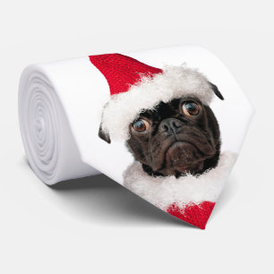 Cute Festive Christmas Pug Santa Tie