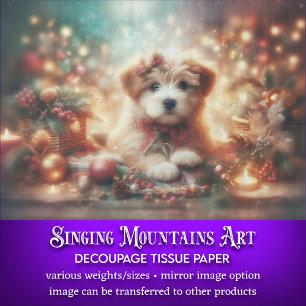 Cute Festive Christmas Puppy Decoupage Tissue Paper