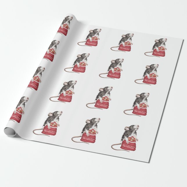 Cute Festive Christmas rat Wrapping Paper (Unrolled)