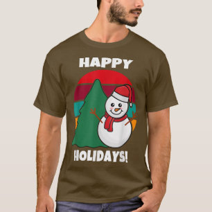 Cute Festive Christmas Snowman Wearing Santa Hat T-Shirt