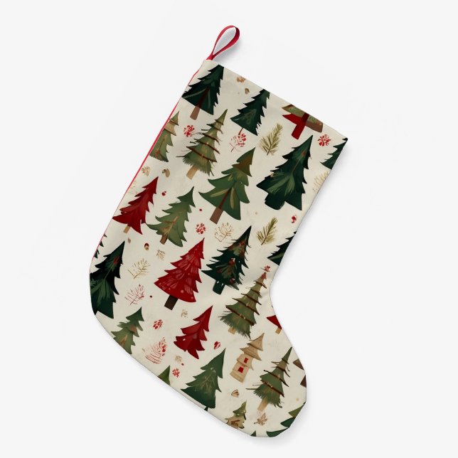 Cute Festive Christmas Tree Pattern Stockings (Front (Hanging))