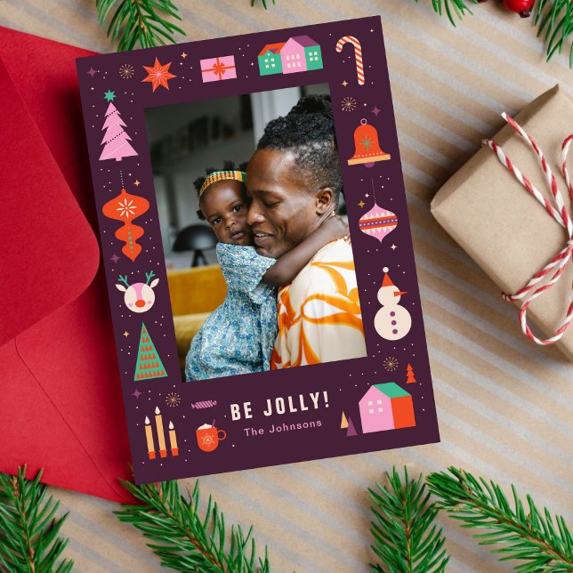 Cute Festive Colorful Frame Family Christmas Photo Holiday Card (Creator Uploaded)