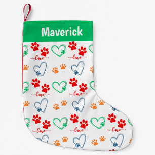 Cute Festive DOG PAWS Personalized Small Christmas Stocking