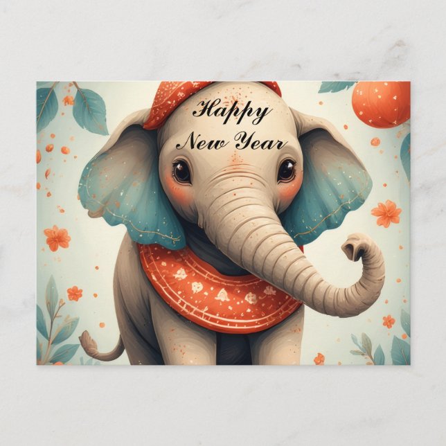 Cute Festive Elephant  Postcard (Front)