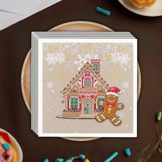 Cute Festive Gingerbread House Baby Shower Napkin (Creator Uploaded)
