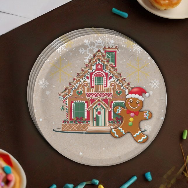 Cute Festive Gingerbread House Baby Shower Paper Plate (Creator Uploaded)