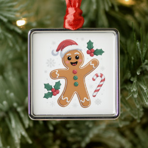 Cute Festive Gingerbread Man Christmas Cookie Metal Ornament