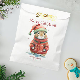 Cute Festive Hamster in Santa Hat Christmas Favour Bag