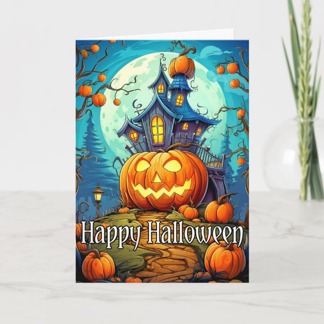 Cute Festive Haunted House | Happy Halloween Card (Front)