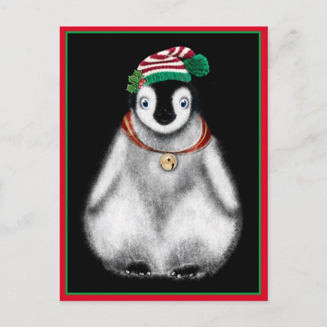 Cute festive holiday christmas Penguin  Postcard (Front)